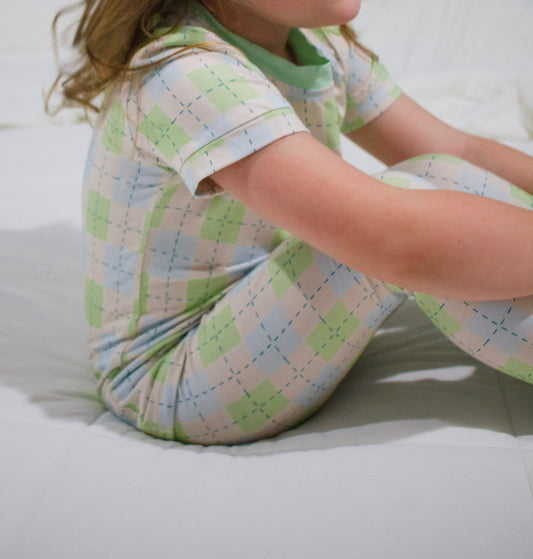Snuggle Squares (Green/Blue) | Two-Piece Pajama Set