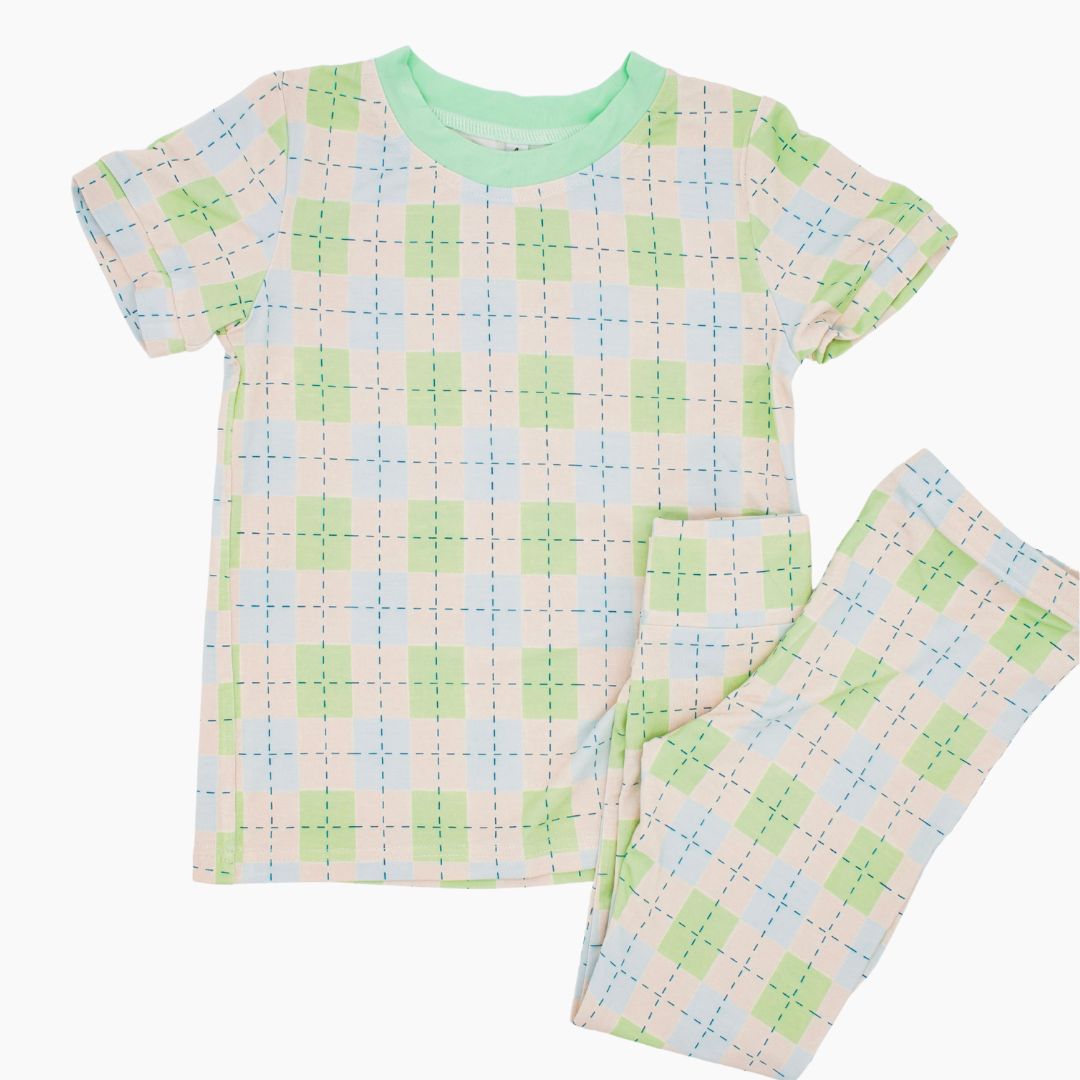 Snuggle Squares (Green/Blue) | Two-Piece Pajama Set